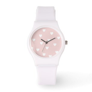 Blush roze met witte harten horloge
