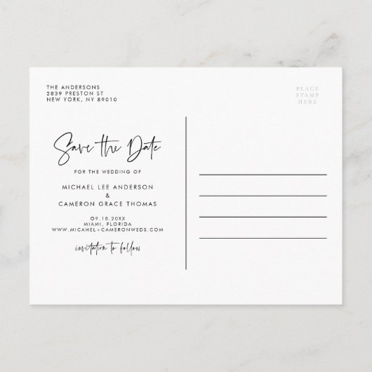 Blush roze Michigan Map Modern Save the Date Aankondigingskaart (Achterkant)