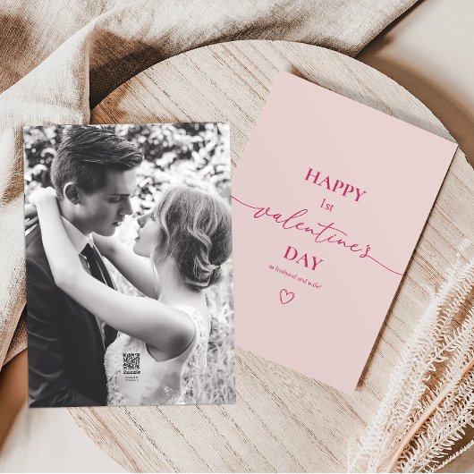 Blush Roze Minimaal 1e Jaar Valentijnsdag Kaart