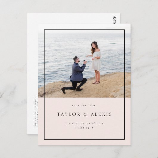 Blush roze minimalistisch Lijst Foto Opslaan datum Briefkaart (Voorkant / Achterkant)