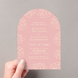 Blush roze minimalistische botanische bruiloft uit acryl uitnodigingen