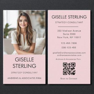 Blush roze minimalistische foto QR code modern Visitekaartje