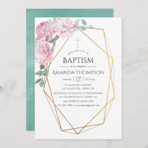 Blush roze & Mint Geometric Baptism of Christening Kaart
