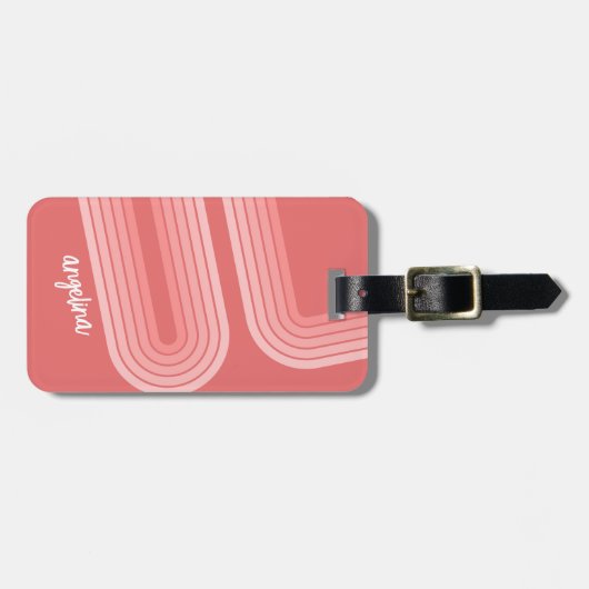 Blush Roze modderretro Striped Pattern Custom Name Bagagelabel (Voorkant horizontaal)
