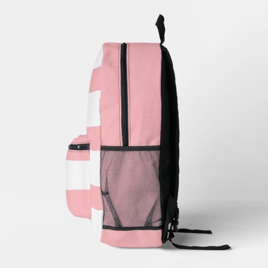 Blush Roze modderretro Striped Pattern Custom Name Bedrukte Rugzak (Rechts)