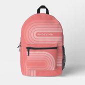 Blush Roze modderretro Striped Pattern Custom Name Bedrukte Rugzak (Voorkant)