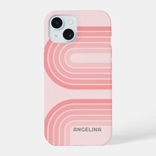 Blush Roze modderretro Striped Pattern Custom Name iPhone 15 Hoesje (Achterkant)