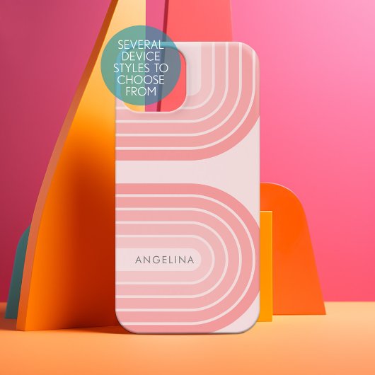Blush Roze modderretro Striped Pattern Custom Name Samsung Galaxy Hoesje