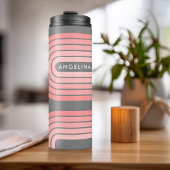 Blush Roze modderretro Striped Pattern Custom Name Thermosbeker