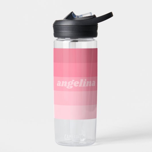 Blush Roze modderretro Striped Pattern Custom Name Waterfles (Links)