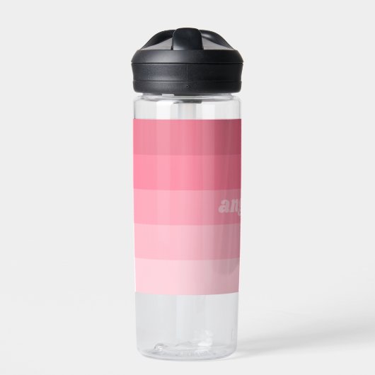 Blush Roze modderretro Striped Pattern Custom Name Waterfles (Voorkant)