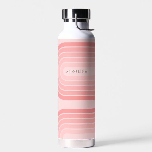 Blush Roze modderretro Striped Pattern Custom Name Waterfles (Links)