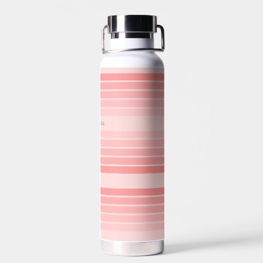 Blush Roze modderretro Striped Pattern Custom Name Waterfles (Achterkant)