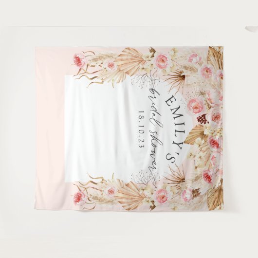 Blush roze Modern arch Boho floral pampas backdrop Wandkleed (Voorkant (horizontaal))