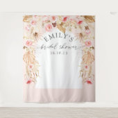 Blush roze Modern arch Boho floral pampas backdrop Wandkleed (Voorkant)