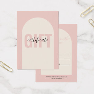 Blush roze, modern, eenvoudig Arch Cadeaucertifica Visitekaartje