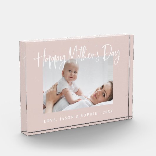 Blush roze | Modern script Happy Moederdag Fotoblokken (Links)