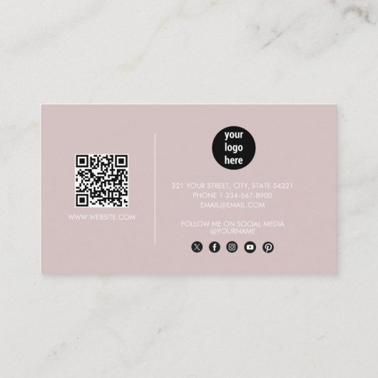 Blush Roze Modern Script QR Code Social Media Visitekaartje (Achterkant)