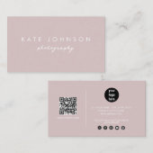 Blush Roze Modern Script QR Code Social Media Visitekaartje (Voorkant / Achterkant)