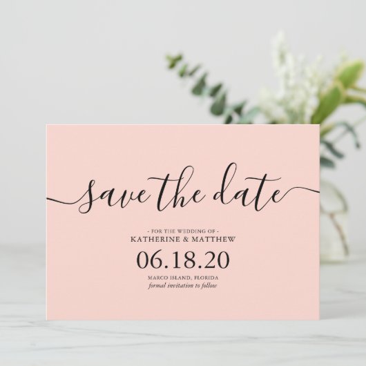 Blush roze moderne bruiloft opslaan Kaarten Datum (Staand voorkant)