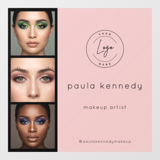 Blush Roze Moderne Foto Make-up 3 Foto Vierkant Raamsticker (Vel)