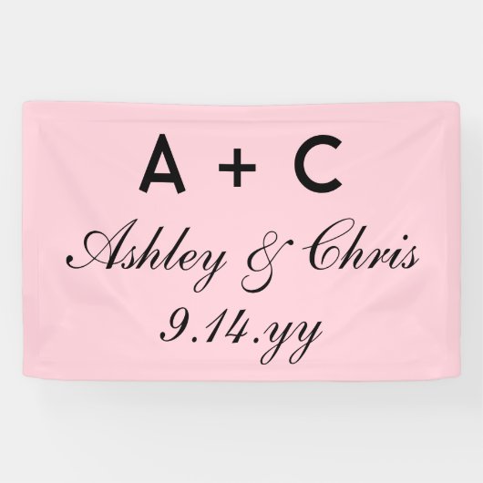 Blush roze moderne gepersonaliseerde bruiloft rece spandoek (Horizontaal)