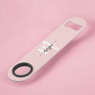 Blush roze moderne meisjesmonogram naam voor scrip speed flessenopener