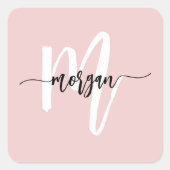 Blush roze moderne meisjesmonogram naam voor scrip vierkante sticker (Voorkant)