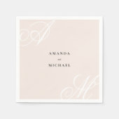 Blush Roze Moderne Rand Elegante Monogram Bruiloft Servet (Voorkant)