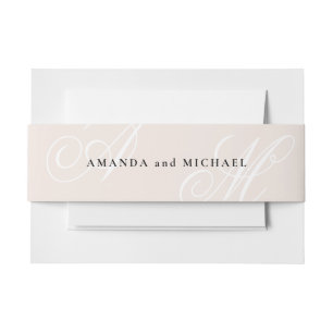 Blush Roze Moderne Rand Elegante Monogram Bruiloft Uitnodigingen Wikkel