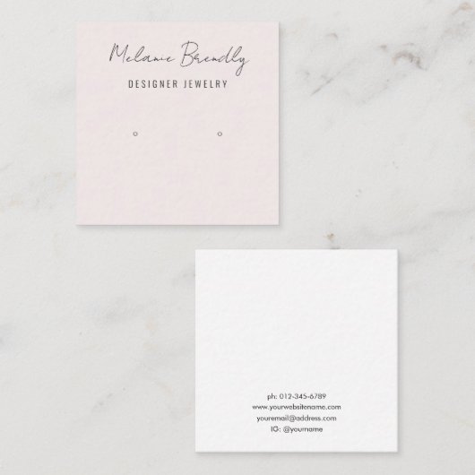 Blush Roze Moderne Sieraden Oorbel Display Vierkante Visitekaartje (Voorkant / Achterkant)