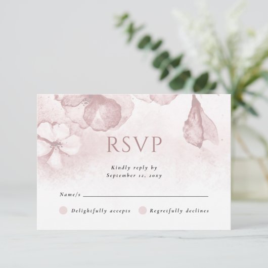 Blush Roze Moderne Waterverf Bloemen Huwelijk RSVP Kaartje (Staand voorkant)