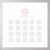 Blush roze monogram bruiloft 20 tafel zitgrafiek poster (Voorkant)