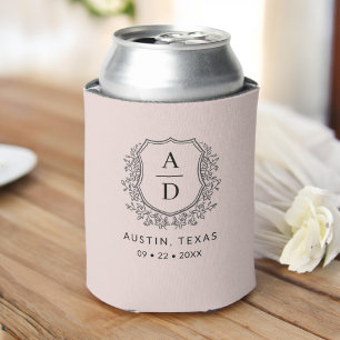 Blush Roze Monogram Crest Bruiloft Elegant Blikjeskoeler