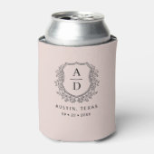 Blush Roze Monogram Crest Bruiloft Elegant Blikjeskoeler (Blikje Voorkant)