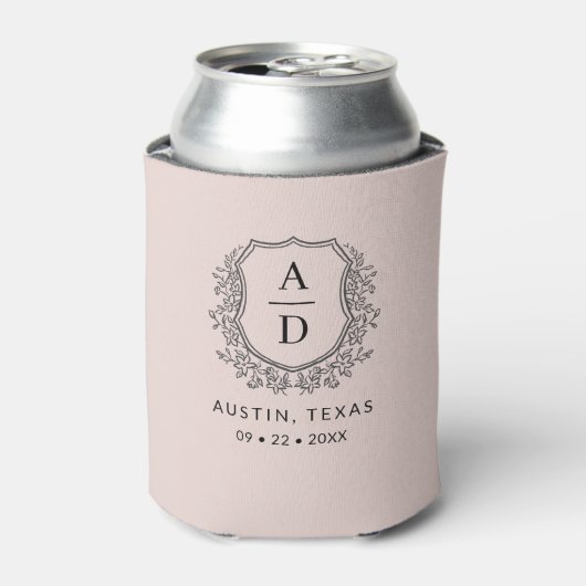 Blush Roze Monogram Crest Bruiloft Elegant Blikjeskoeler (Blikje Voorkant)