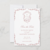 Blush Roze Monogram Crest Bruiloft Save The Date (Voorkant)