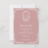 Blush Roze Monogram  Crest Bruiloft Save The Date (Voorkant)