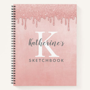 Blush roze monogram druppelaar Glitter Sketchbook Notitieboek