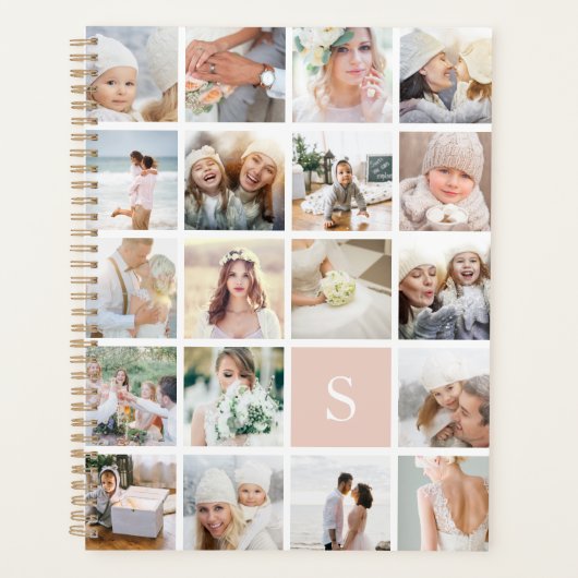 Blush roze monogram fotocollage planner (Voorkant)