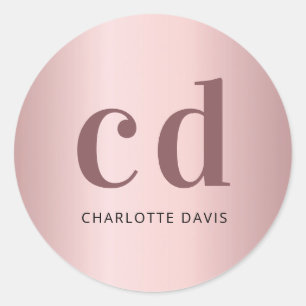 Blush roze monogram initiaal stoffige roos ronde sticker