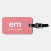 Blush Roze monogram naam Modern Elegant Bagagelabel (Voorkant horizontaal)