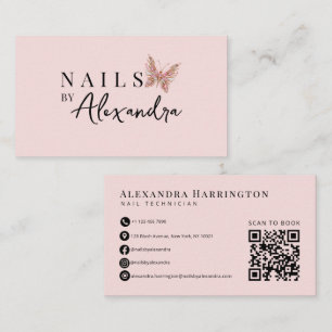 Blush Roze Nagel Specialist Vlinder Qr Code Visitekaartje