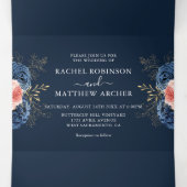 Blush Roze & Navy Bloemen Elegante bruiloft Drieluik Uitnodiging (Binnenkant midden)