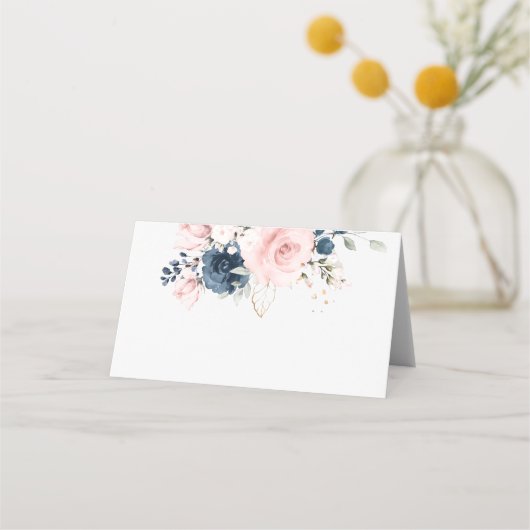 Blush roze Navy bloemenbruiloft rozen (Voorkant)