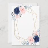 Blush Roze & Navy Blue Floral Wedding Invitation Kaart (Achterkant)