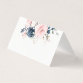 Blush roze Navy floral rozen bruiloft plaats kaart (Voorkant)