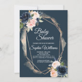 Blush Roze, Navy & Gold Baby shower Invitation Kaart (Voorkant)