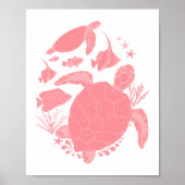 Blush roze Ocean Scene Fishs and Turtles Poster (Voorkant)