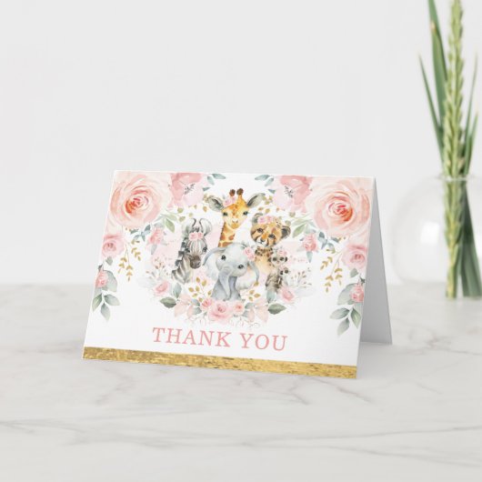 Blush roze Oerwoud Wilde Dieren Hartelijk dank Kaart (Voorkant)